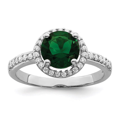 Sterlingsilber Brillant Glut Rhodiniert 35 Stein Weiß und Grün Mikro Pavé Zirkonia Ring