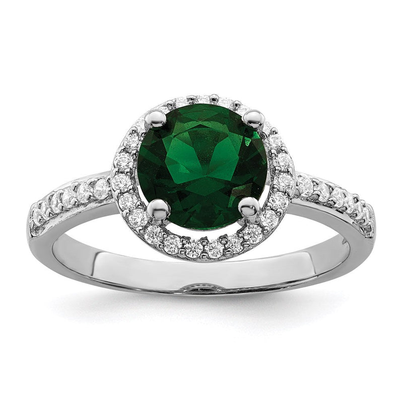 Sterlingsilber Brillant Glut Rhodiniert 35 Stein Weiß und Grün Mikro Pavé Zirkonia Ring