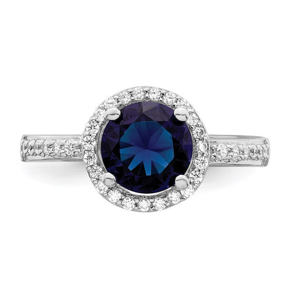 Sterlingsilber Brillant Glut Rhodiniert 35 Stein Weiß und Blau Mikro Pavé Zirkonia Ring