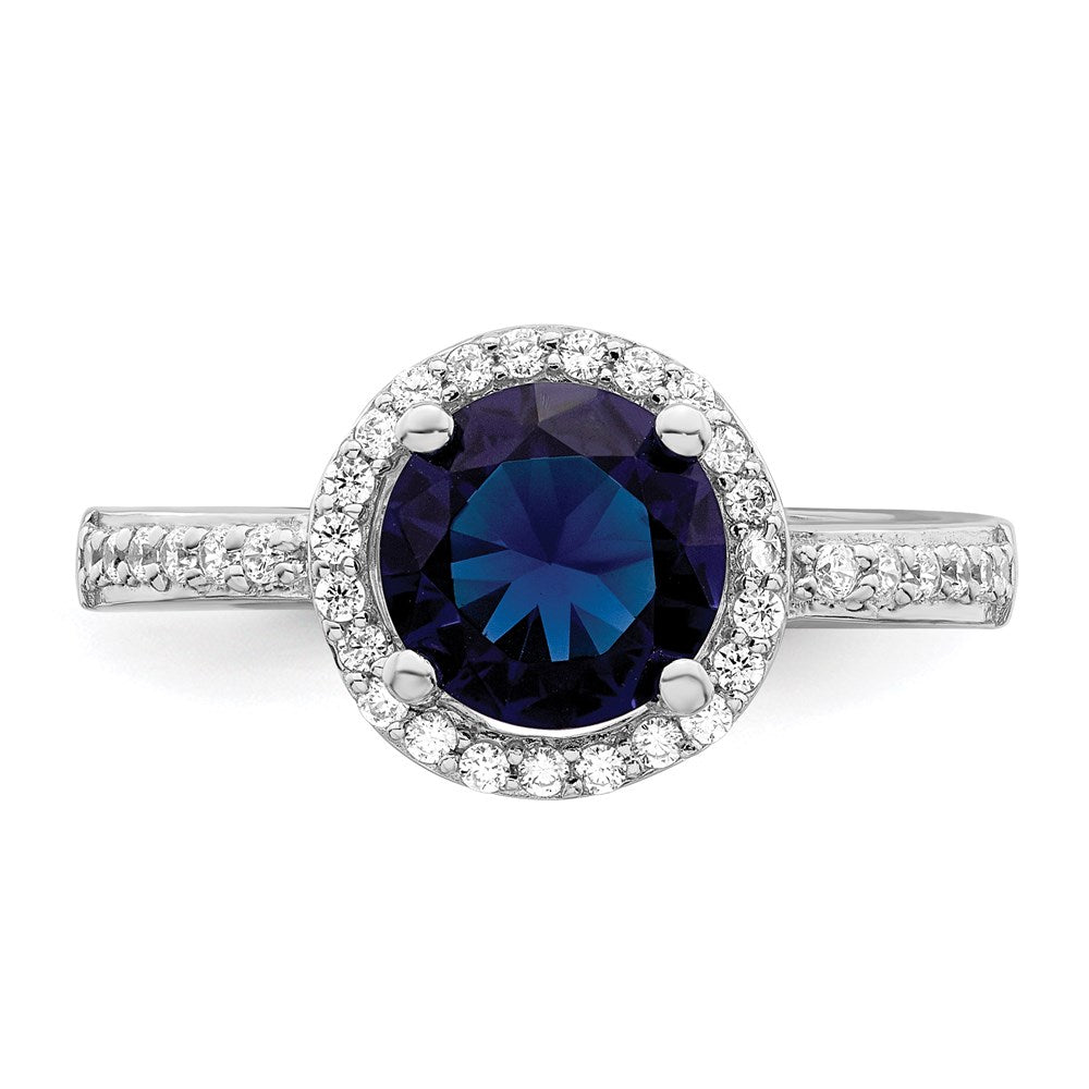 Sterlingsilber Brillant Glut Rhodiniert 35 Stein Weiß und Blau Mikro Pavé Zirkonia Ring