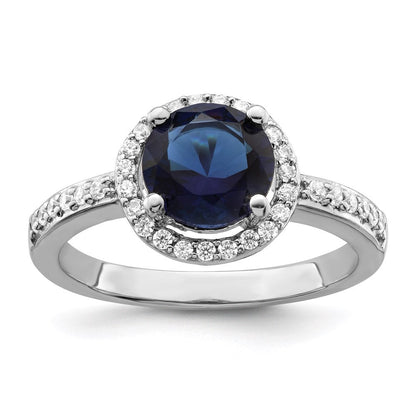 Sterlingsilber Brillant Glut Rhodiniert 35 Stein Weiß und Blau Mikro Pavé Zirkonia Ring
