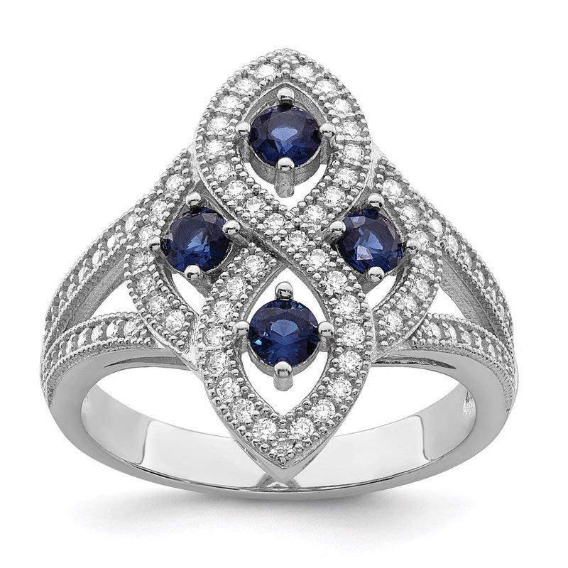 Sterlingsilber Brillant Glut Rhodiniert 84 Stein Blau und Weiß Mikro Pavé Zirkonia Ring