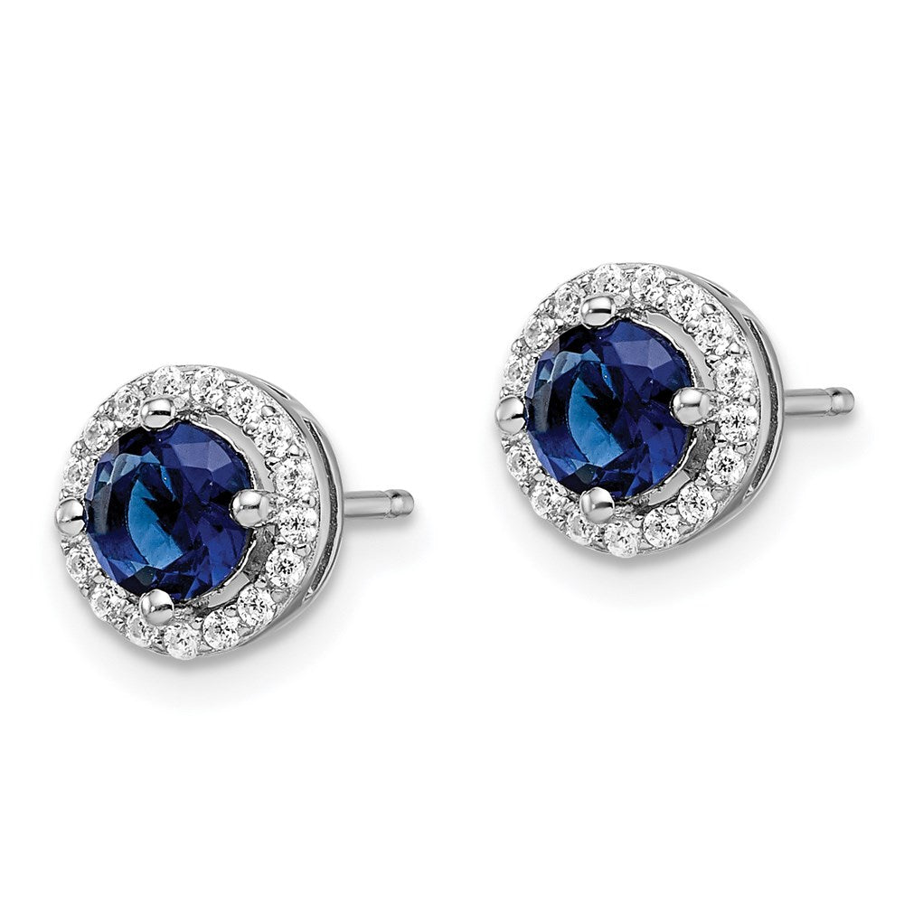 Sterlingsilber Brillant Glut Rhodiniert 34 Stein Weiß und Blau Mikro Pavé Heiligenschein Zirkonia Ohrstecker