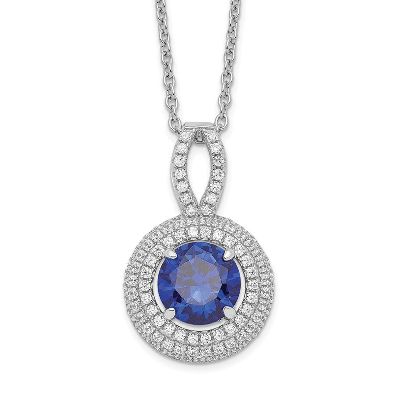 Sterlingsilber Brillant Glut Rhodiniert 104 Stein 18 Zoll Mikro Pavé Blau und Weiß Zirkonia Kreis Halskette mit 2 Verlängerung
