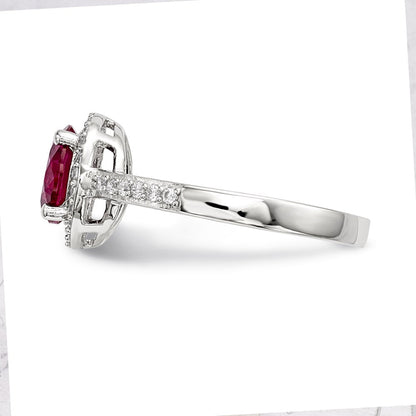 Sterlingsilber Brillant Glut Rhodiniert 35 Stein Rot Corundum und Zirkonia Heiligenschein Ring