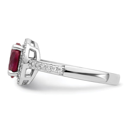 Sterlingsilber Brillant Glut Rhodiniert 35 Stein Rot Corundum und Zirkonia Heiligenschein Ring