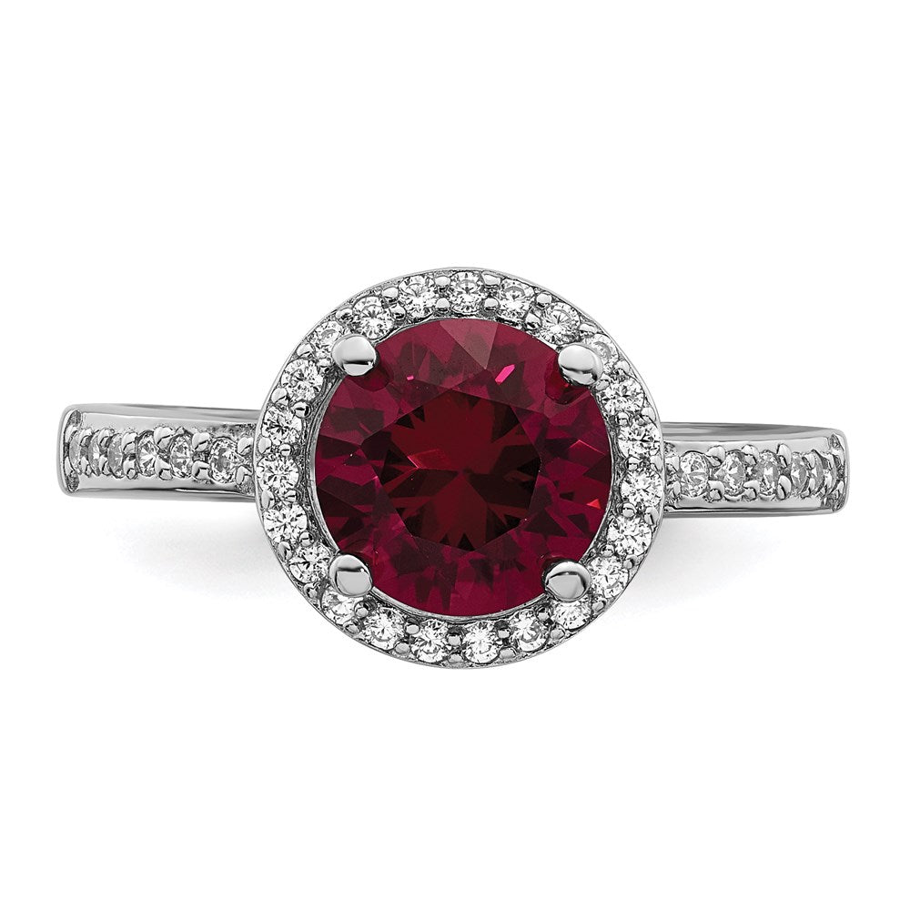 Sterlingsilber Brillant Glut Rhodiniert 35 Stein Rot Corundum und Zirkonia Heiligenschein Ring