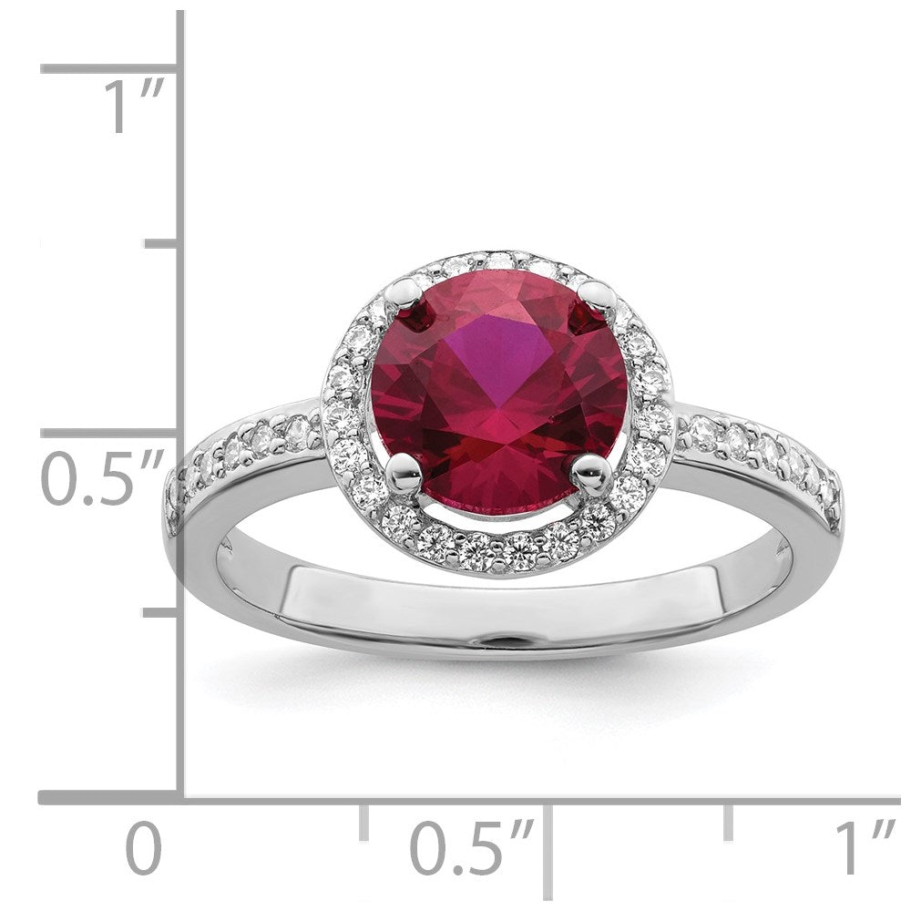 Sterlingsilber Brillant Glut Rhodiniert 35 Stein Rot Corundum und Zirkonia Heiligenschein Ring