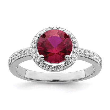 Sterlingsilber Brillant Glut Rhodiniert 35 Stein Rot Corundum und Zirkonia Heiligenschein Ring