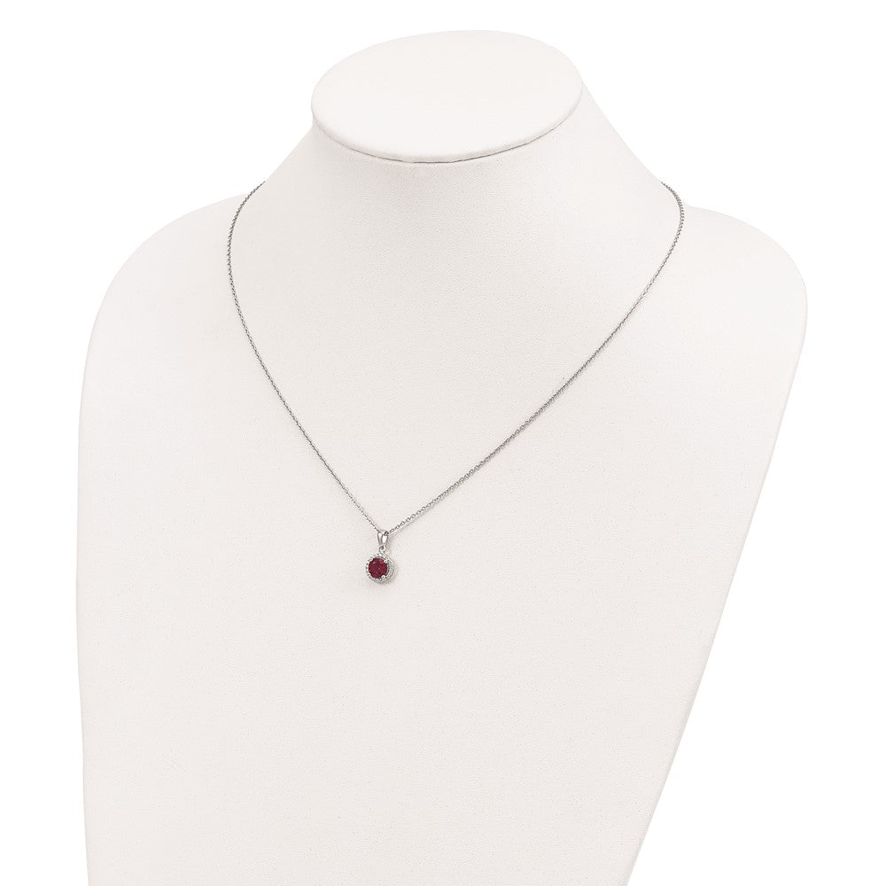 Sterlingsilber Brillant Glut Rhodiniert 20 Stein 18 Zoll Rot Corundum und Klar Zirkonia Heiligenschein Halskette mit 2 Verlängerung