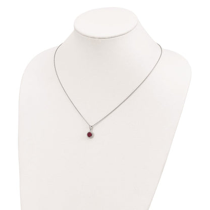 Sterlingsilber Brillant Glut Rhodiniert 20 Stein 18 Zoll Rot Corundum und Klar Zirkonia Heiligenschein Halskette mit 2 Verlängerung