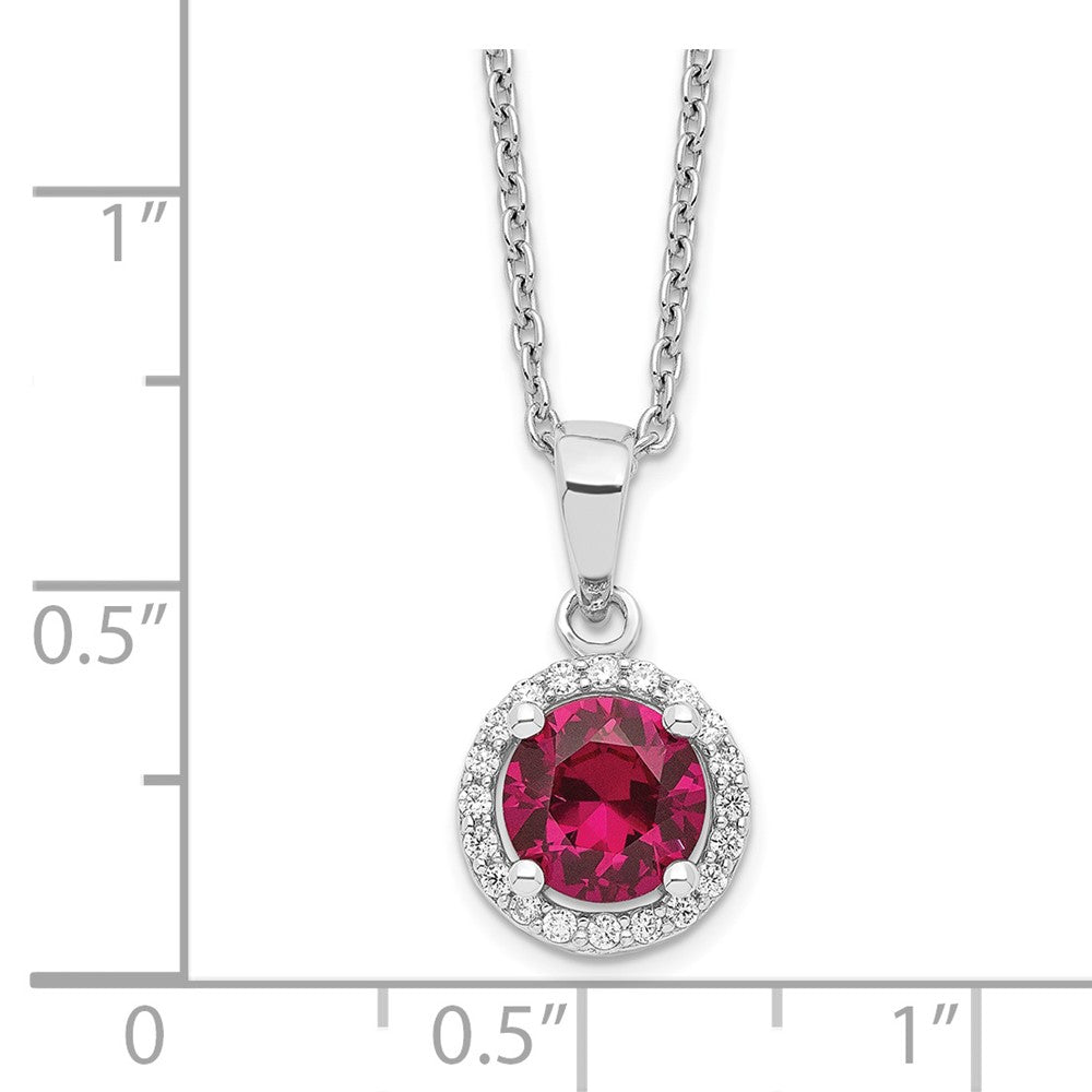 Sterlingsilber Brillant Glut Rhodiniert 20 Stein 18 Zoll Rot Corundum und Klar Zirkonia Heiligenschein Halskette mit 2 Verlängerung