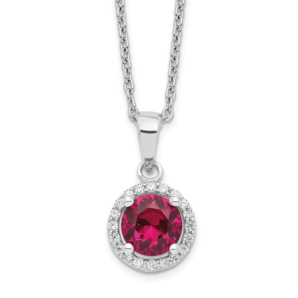 Sterlingsilber Brillant Glut Rhodiniert 20 Stein 18 Zoll Rot Corundum und Klar Zirkonia Heiligenschein Halskette mit 2 Verlängerung