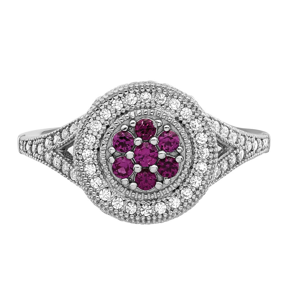 Sterlingsilber Brillant Glut Rhodiniert 86 Stein Mikro Pavé Rot und Weiß Zirkonia Kreis Ring