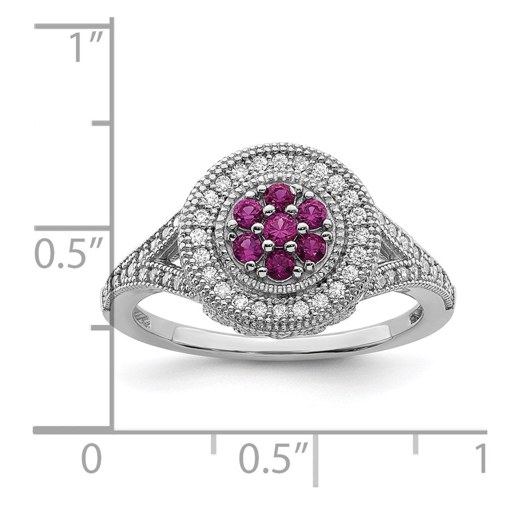 Sterlingsilber Brillant Glut Rhodiniert 86 Stein Mikro Pavé Rot und Weiß Zirkonia Kreis Ring
