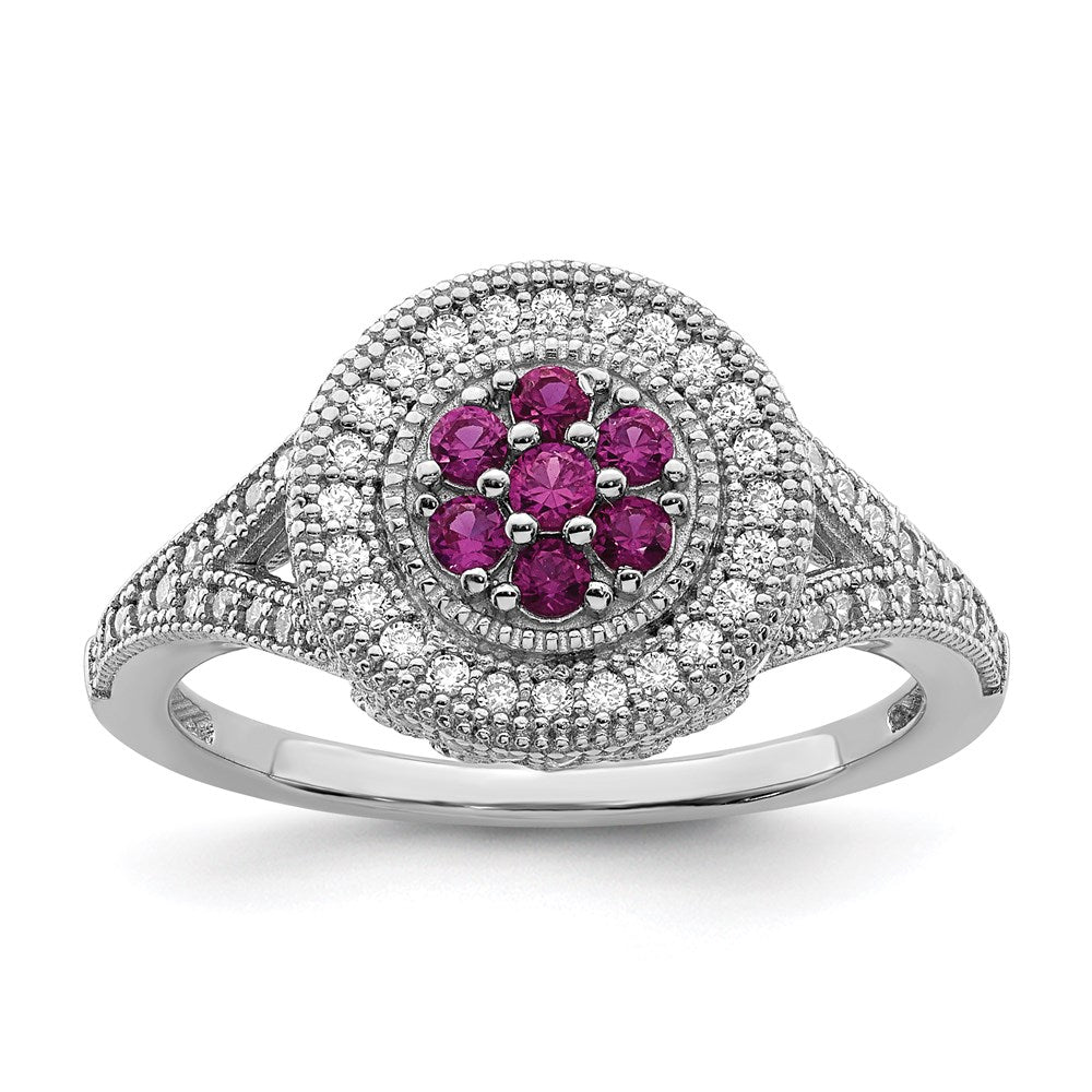 Sterlingsilber Brillant Glut Rhodiniert 86 Stein Mikro Pavé Rot und Weiß Zirkonia Kreis Ring