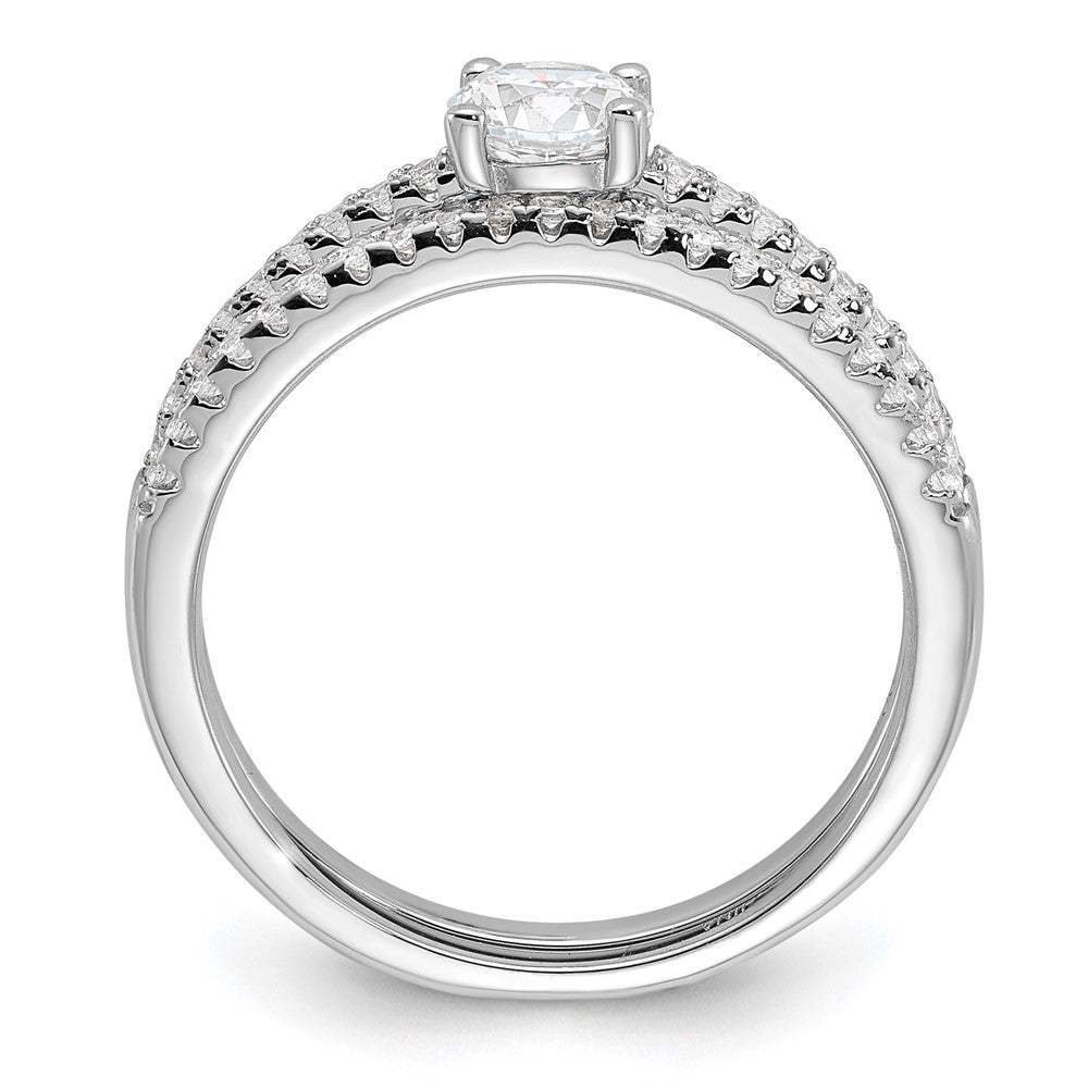 Sterlingsilber Brillant Glut Rhodiniert 40 Stein Mikro Pavé Zirkonia 2 Stück Hochzeit Ring Set
