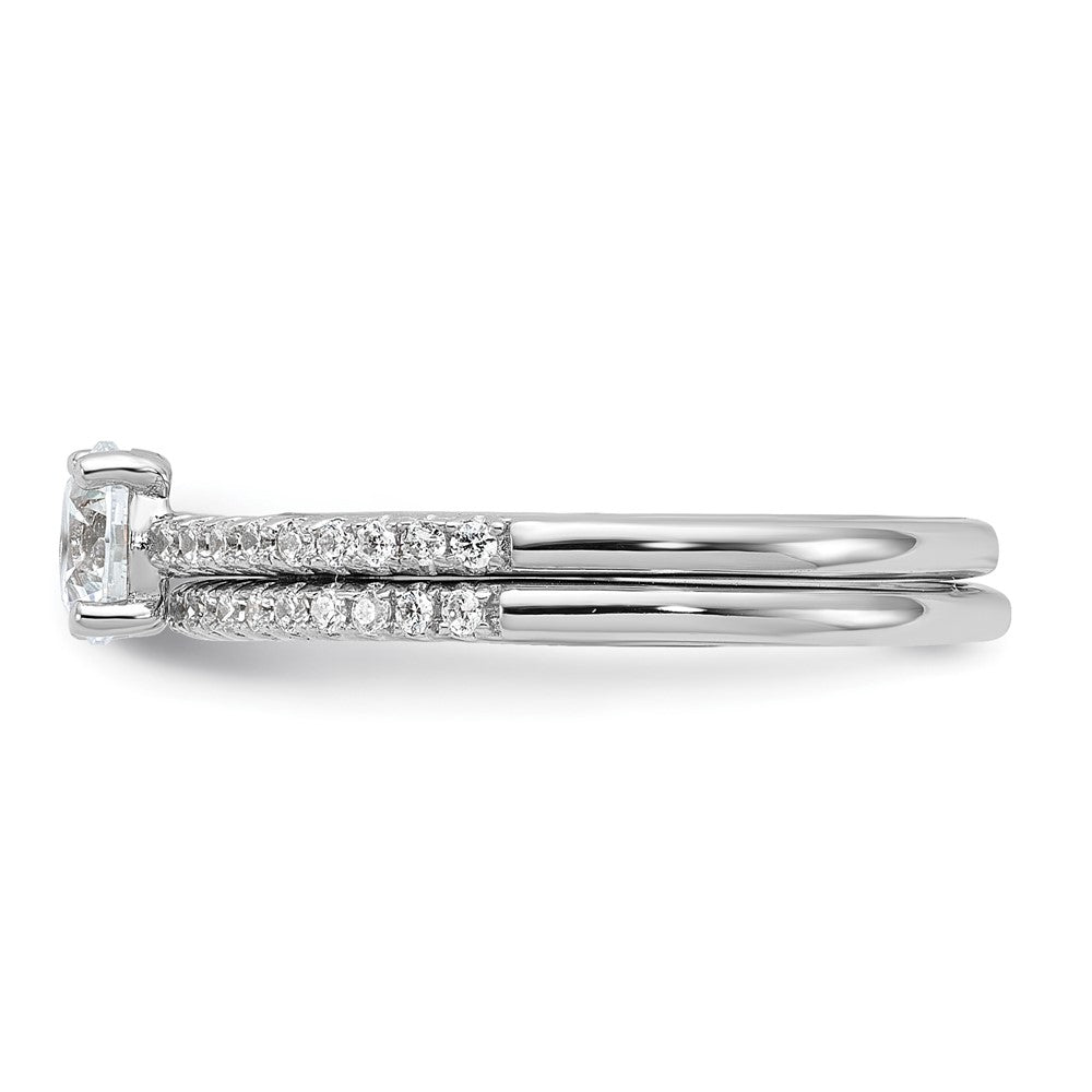 Sterlingsilber Brillant Glut Rhodiniert 40 Stein Mikro Pavé Zirkonia 2 Stück Hochzeit Ring Set