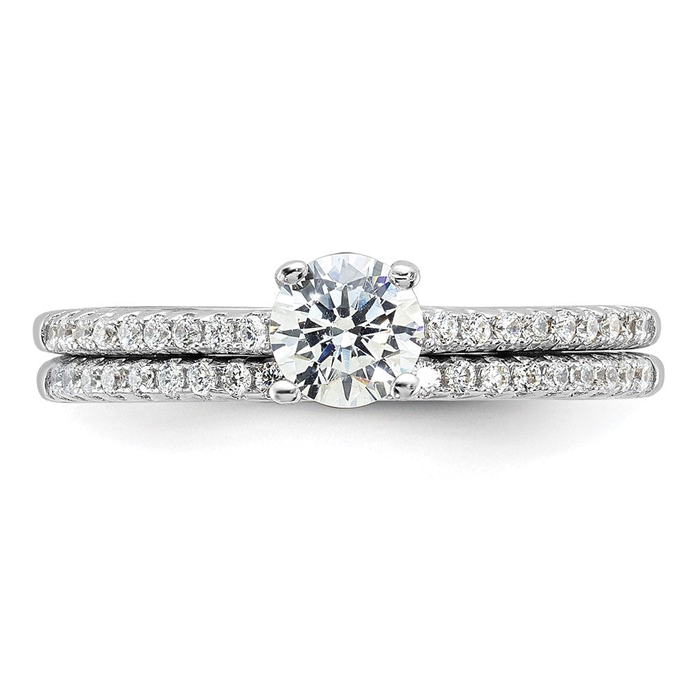 Sterlingsilber Brillant Glut Rhodiniert 40 Stein Mikro Pavé Zirkonia 2 Stück Hochzeit Ring Set