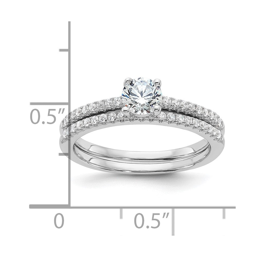 Sterlingsilber Brillant Glut Rhodiniert 40 Stein Mikro Pavé Zirkonia 2 Stück Hochzeit Ring Set