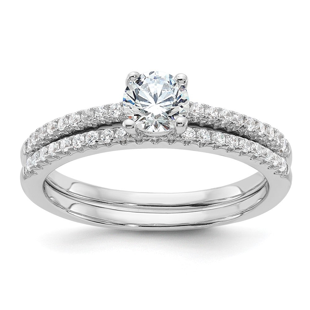 Sterlingsilber Brillant Glut Rhodiniert 40 Stein Mikro Pavé Zirkonia 2 Stück Hochzeit Ring Set