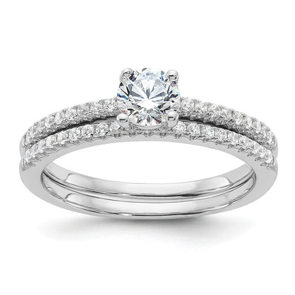 Sterlingsilber Brillant Glut Rhodiniert 40 Stein Mikro Pavé Zirkonia 2 Stück Hochzeit Ring Set