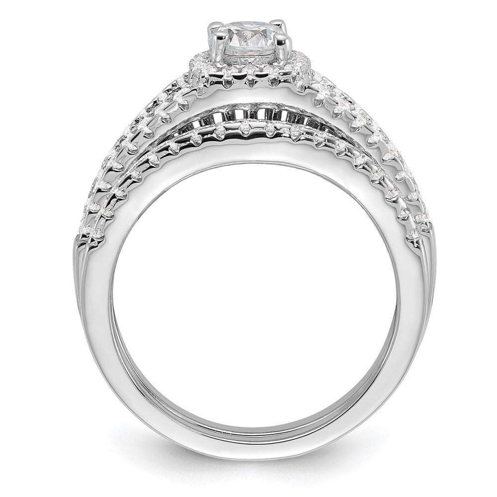 Sterlingsilber Brillant Glut Rhodiniert 67 Stein Mikro Pavé Zirkonia 2 Stück Hochzeit Ring Set