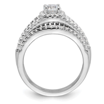 Sterlingsilber Brillant Glut Rhodiniert 67 Stein Mikro Pavé Zirkonia 2 Stück Hochzeit Ring Set