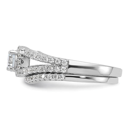 Sterlingsilber Brillant Glut Rhodiniert 67 Stein Mikro Pavé Zirkonia 2 Stück Hochzeit Ring Set