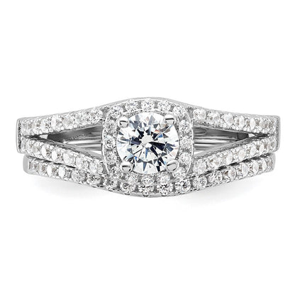 Sterlingsilber Brillant Glut Rhodiniert 67 Stein Mikro Pavé Zirkonia 2 Stück Hochzeit Ring Set