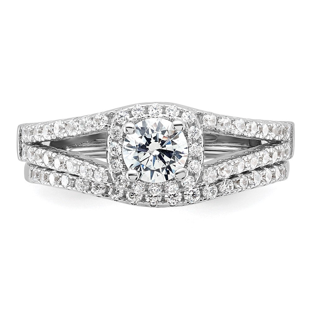 Sterlingsilber Brillant Glut Rhodiniert 67 Stein Mikro Pavé Zirkonia 2 Stück Hochzeit Ring Set