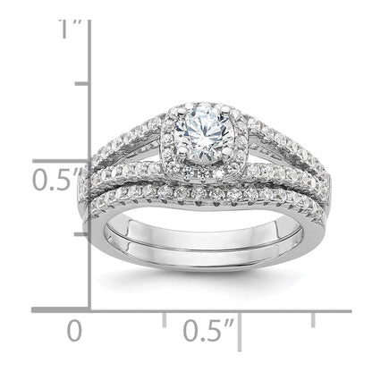 Sterlingsilber Brillant Glut Rhodiniert 67 Stein Mikro Pavé Zirkonia 2 Stück Hochzeit Ring Set