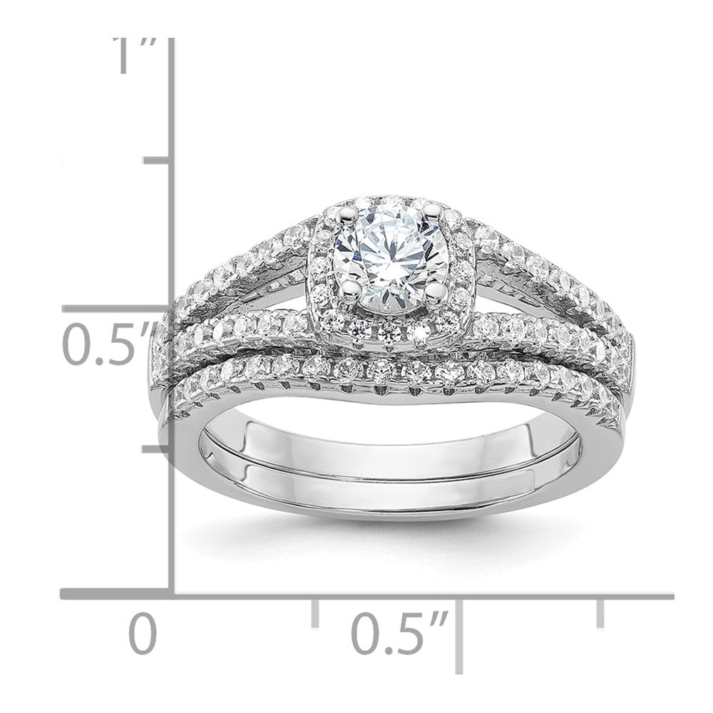 Sterlingsilber Brillant Glut Rhodiniert 67 Stein Mikro Pavé Zirkonia 2 Stück Hochzeit Ring Set