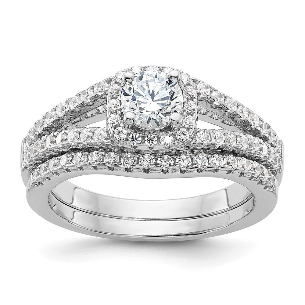 Sterlingsilber Brillant Glut Rhodiniert 67 Stein Mikro Pavé Zirkonia 2 Stück Hochzeit Ring Set