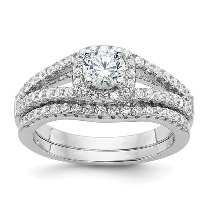 Sterlingsilber Brillant Glut Rhodiniert 67 Stein Mikro Pavé Zirkonia 2 Stück Hochzeit Ring Set