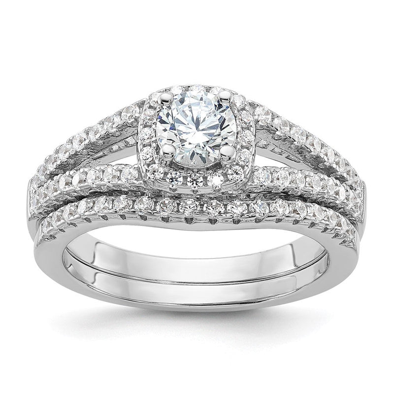 Sterlingsilber Brillant Glut Rhodiniert 67 Stein Mikro Pavé Zirkonia 2 Stück Hochzeit Ring Set