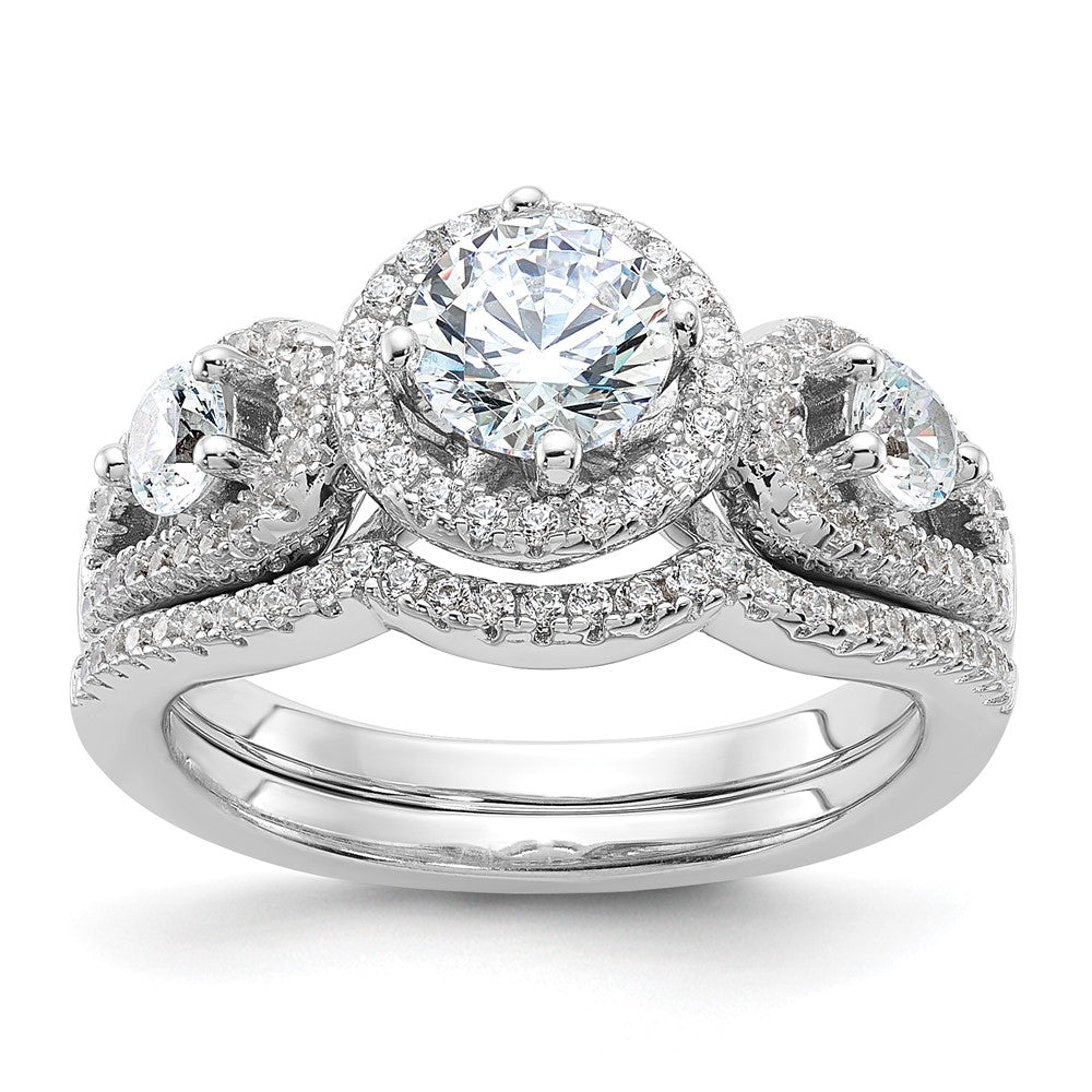 Sterlingsilber Brillant Glut Rhodiniert 93 Stein Mikro Pavé Zirkonia 2-piece Hochzeit Set
