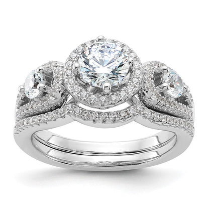 Sterlingsilber Brillant Glut Rhodiniert 93 Stein Mikro Pavé Zirkonia 2-piece Hochzeit Set