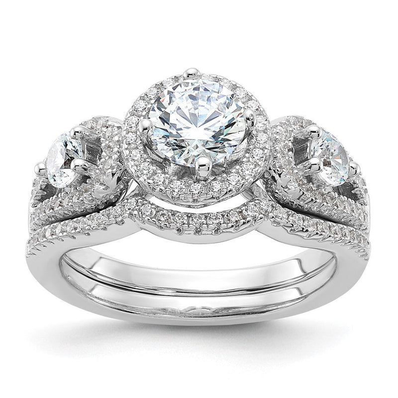 Sterlingsilber Brillant Glut Rhodiniert 93 Stein Mikro Pavé Zirkonia 2-piece Hochzeit Set