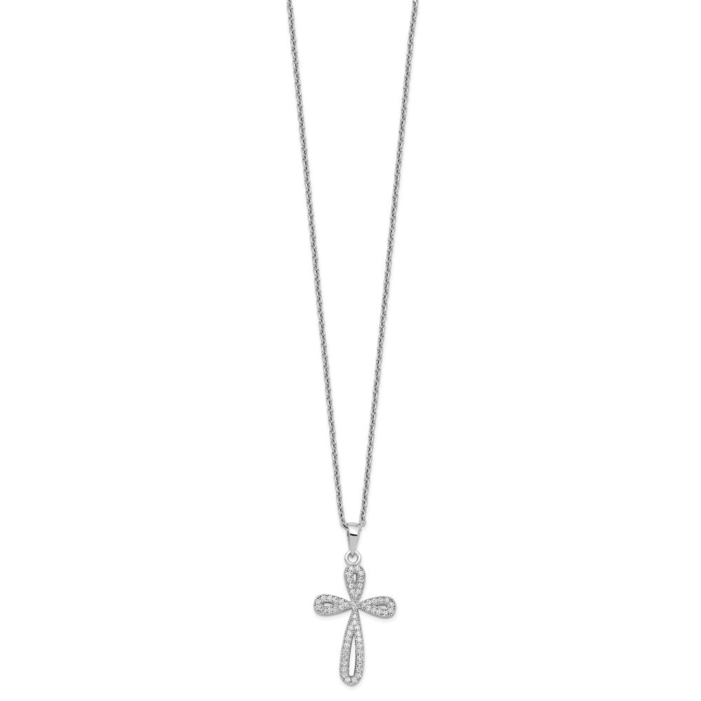 Sterlingsilber Brillant Glut Rhodiniert 55 Stein 18 Zoll Mikro Pavé Zirkonia Kreuz Halskette mit 2 Verlängerung