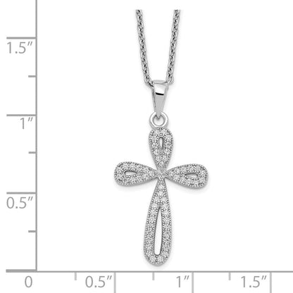 Sterlingsilber Brillant Glut Rhodiniert 55 Stein 18 Zoll Mikro Pavé Zirkonia Kreuz Halskette mit 2 Verlängerung
