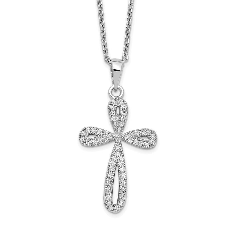 Sterlingsilber Brillant Glut Rhodiniert 55 Stein 18 Zoll Mikro Pavé Zirkonia Kreuz Halskette mit 2 Verlängerung
