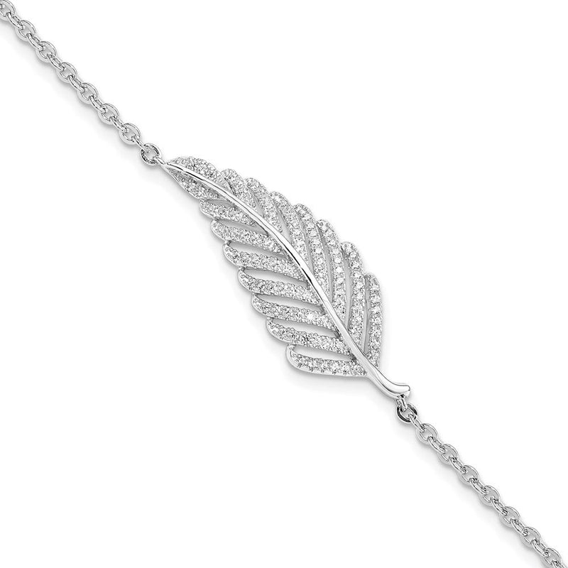 Sterlingsilber Brillant Glut Rhodiniert 87 Stein 7 Zoll Mikro Pavé Zirkonia Feder Armband mit 1 Verlängerung