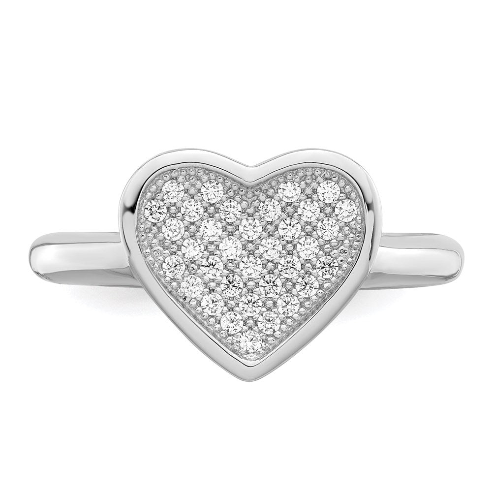 Sterlingsilber Brillant Glut Rhodiniert 34 Stein Mikro Pavé Zirkonia Herz Ring