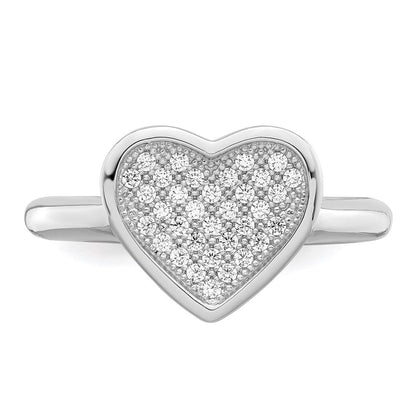 Sterlingsilber Brillant Glut Rhodiniert 34 Stein Mikro Pavé Zirkonia Herz Ring