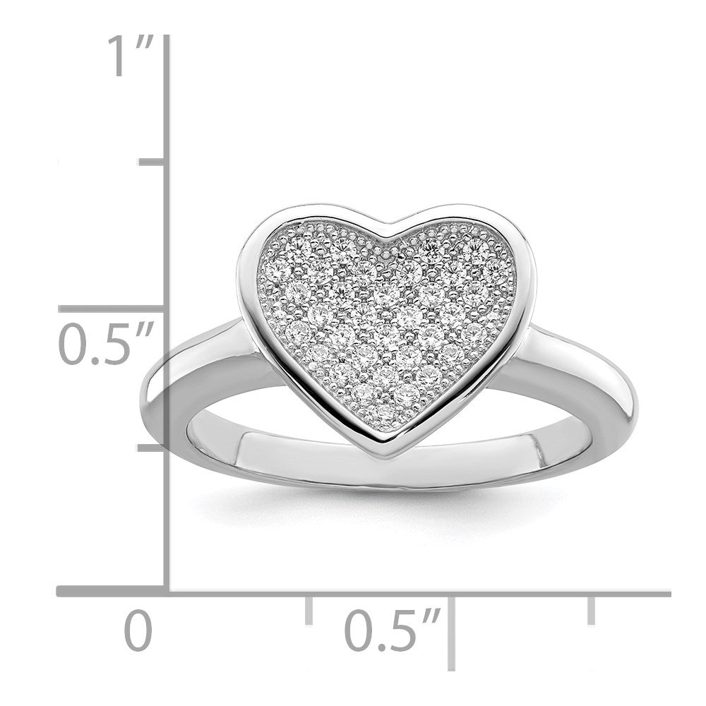 Sterlingsilber Brillant Glut Rhodiniert 34 Stein Mikro Pavé Zirkonia Herz Ring