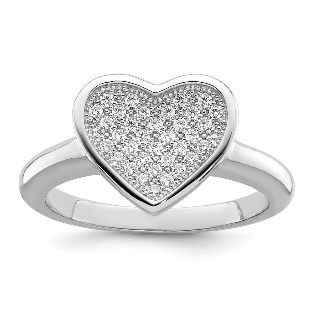 Sterlingsilber Brillant Glut Rhodiniert 34 Stein Mikro Pavé Zirkonia Herz Ring
