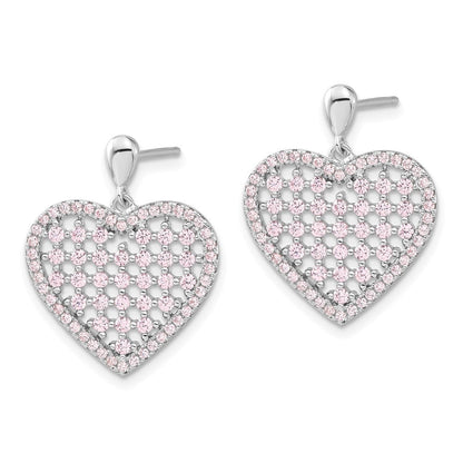 Sterlingsilber Brillant Glut Rosa Zirkonia Herz Stecker Ohrhänger