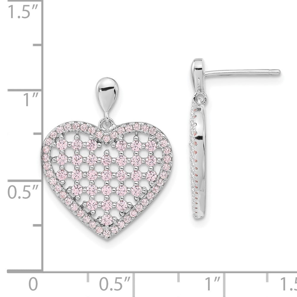Sterlingsilber Brillant Glut Rosa Zirkonia Herz Stecker Ohrhänger