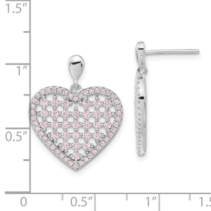Sterlingsilber Brillant Glut Rosa Zirkonia Herz Stecker Ohrhänger